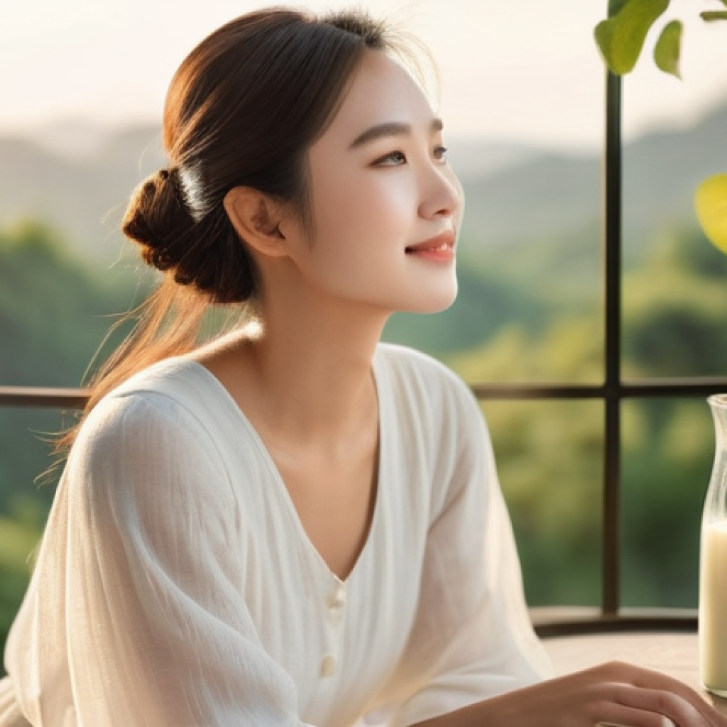 염소 우유 영양성분 분석 - **Prompt 1: Digestive Comfort and Serenity**
"A serene, beautiful young woman (East Asian, mid-2...