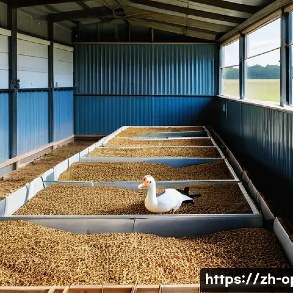 거위 질병 예방법 - **Prompt 1: A Pristine Goose Haven**
"A wide-angle shot inside a meticulously clean and well-ven...