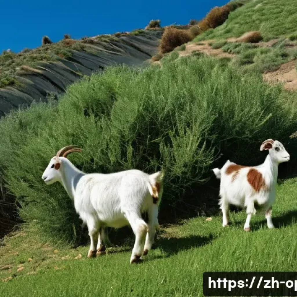 염소 농업 활용 사례 - **Prompt: Ecological Fire Prevention**
"A picturesque scene of a herd of healthy, active goats g...